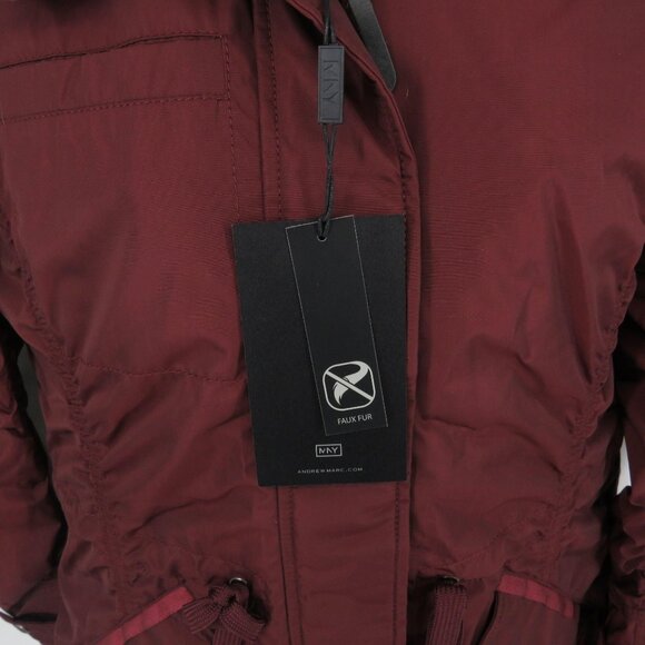 Marc New York Womens Burgundy Hooded Coat W/ Faux Fur Collar XS NWT $150 - Picture 7 of 7